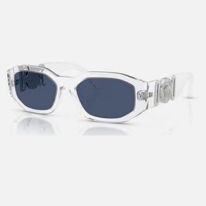NEW Versace VE4361 148/80 Medusa Biggie Crystal Dark Blue Rectangle Sunglasses